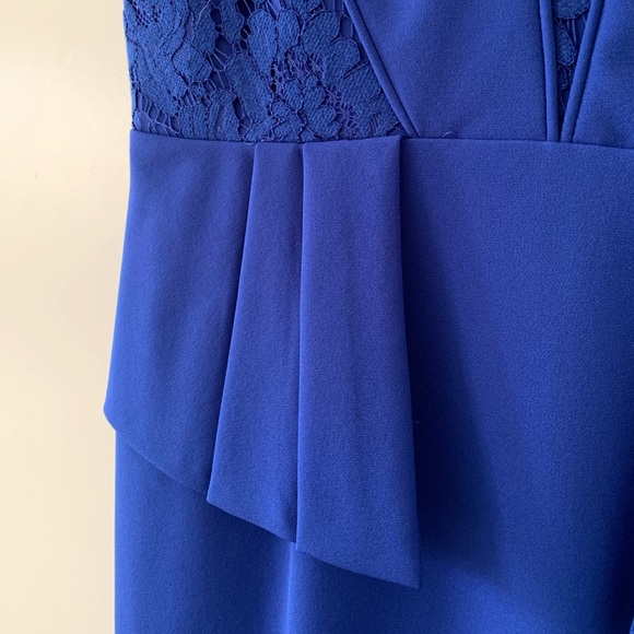 Tahari Cobalt Blue Peplum Sleeveless Sheath Dress w Lace accents - Picture 2 of 5